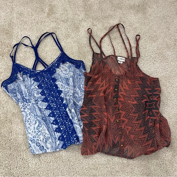 DayTrip Strappy Sheer Tank Tops Lot 2 Women’s Size Medium Blue/Orange Polyeste - Picture 1 of 15